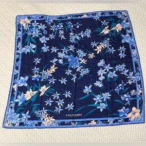 Leonard Paris Jungle Light Blue Silk Scarf (Floral Print)
